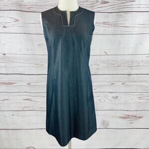 Don Caster Collection metallic grey dress v-neck with stich accent